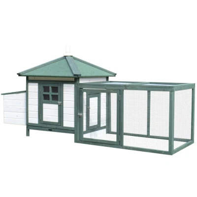 Image of PawHut Chicken Coop with Run, Outdoor Hen House Poultry Cage Nesting Box, Openable Top, 196 x 76 97cm, Green
