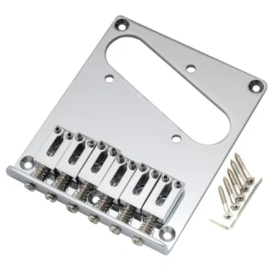 Image of Musiclily Pro 54mm Tele Bridge with Modern Zinc Alloy 6 Saddles and Steel Plate for Squier Import Telecaster Style Electric Guitar, Chrome