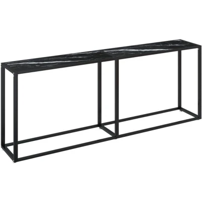 Image of vidaXL Console Table Black Marble 200x35x75.5cm Tempered Glass