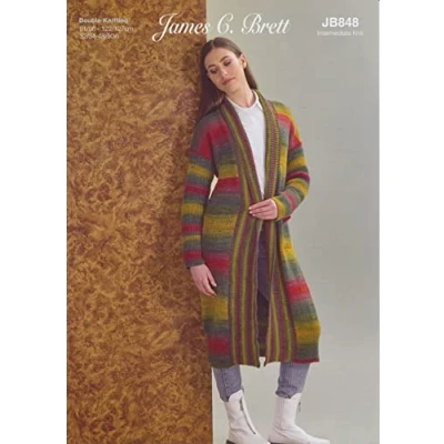 Image of James Brett Womens Double Knit Knitting Pattern Ladies Long Length Cardigan (JB848)