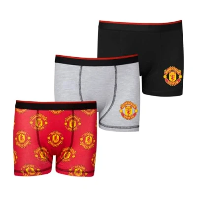 Image of Manchester United F.C. Boys Boxers Boxer Shorts Pack of 3 Man Utd Gifts For Multipack Underwear Underpants Merchandise Red