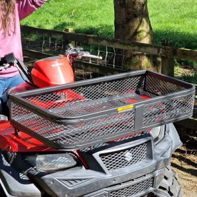 Image of ATV Transport Box Tool and Luggage Storage Basket Rack Mounted Crate for Quad Bikes Utility Vehicles ATVS UTVS Universal Mounting Assorted Bolts &amp; Brackets Inc. (Front Basket)