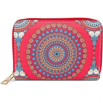 Image of styleBREAKER Women Small Wallet with Colourful Mandala Ornament Pattern, Ethno Style, Zipper, 02040149, Colour:Red Blue Orange
