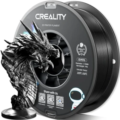 Image of Creality PETG Filament 1.75mm, 3D Printer 1KG(2.2lbs), High Precision, Strong Toughness, Odorless, Better Flow, Dimensional Accuracy +/ 0.02 mm, Moistureproof Printing Filament, Black