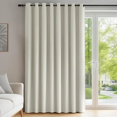 Image of Deconovo Super Soft Door Curtain Eyelet Thermal Insulated Wide Width Blackout for Kidsroom 100 x 95 Inch Light Beige 1 Panel