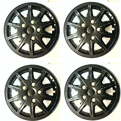 Image of XtremeAuto® Black Wheel car Hub Trims Cover Set of 4 Complete with Ties, Valve caps &amp; Sticker (13 INCH)