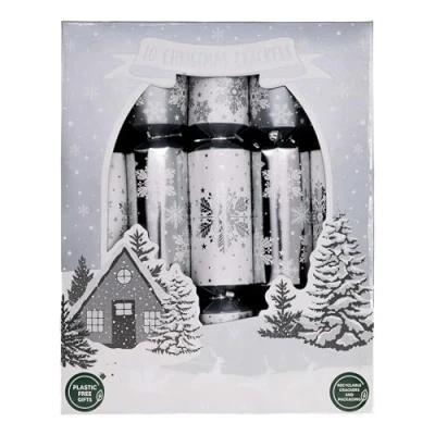 Image of RSW Pack Of 10 Family Christmas Crackers Traditional Silver Snowflake Dinner Cracker 12 Inch