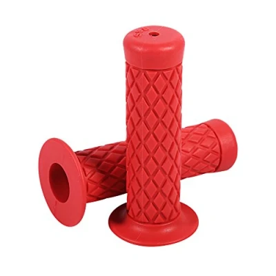 Image of motorcycle Hand Grips, 2Pcs Universal 22mm 7/8&quot; Vintage Soft Rubber Handlebar Grips Antiskid Bar End Rhombic Grids Style for Motorcycle, Dirt Bike (Red) handle