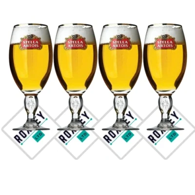 Image of Roxley Stella Artois Nucleated Half Pint Glasses X4 Lager Beer 28 Cl Size Glass Man Cave Made in UK