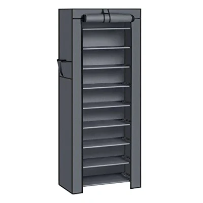 Image of SONGMICS 10 Tier Shoes Rack with Dustproof Cover, 28 x 58 160 cm, Shoe Storage Cabinet, Organiser, Stand Holds 27 35 Pairs of Shoes, for Living Room, Hallway, Black RXJ10H