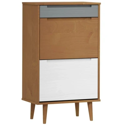 Image of vidaXL Shoe Cabinet MOLDE Brown 59,5x35x103 cm Solid Wood Pine