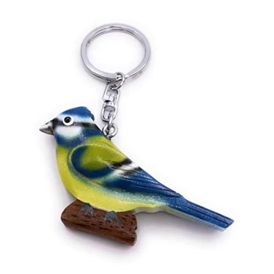 Image of H Customs Blue Tit Bird Wood Noble Handmade Keychain Pendant