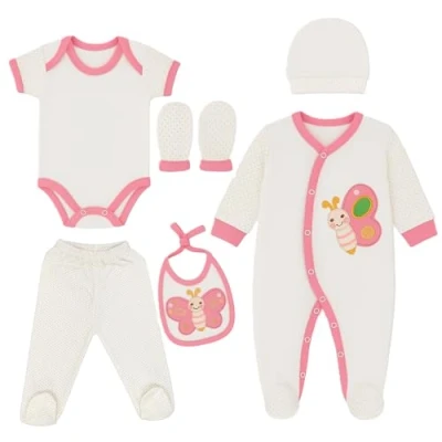 Image of Newborn Baby Gift Set 100% Natural Cotton First Equipment Unisex Clothing for Babies 0 4 Months (Pink)