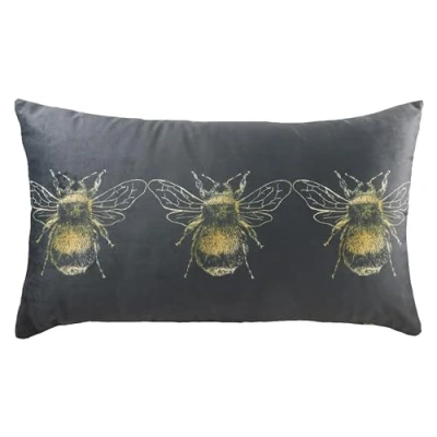 Image of Evans Lichfield Gold Bee Rectangular Velvet Feather Rich Filled Cushion