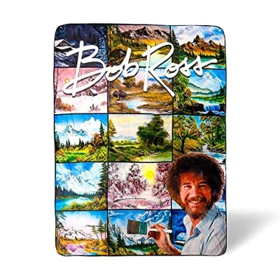 Image of Bob Ross Oversized Fleece Sherpa Throw Blanket 54 x 72 Inches