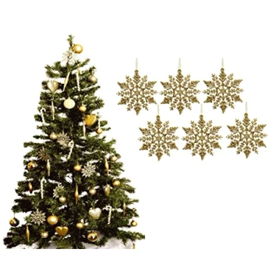 Image of Simply Products Pack of 6 10cm Glitter Hanging Decoration, Snowflakes Christmas Tree Decorations (Gold)