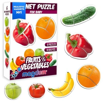 Image of magdum Magnetic Puzzles for Kids ages Fruits&amp;Vegs Toddler 3 year old Baby Animals Magnets Fridge Large Toddlers Educational Age