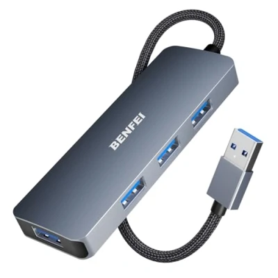 Image of BENFEI Usb Hub, Ultra Slim 3.0 Hub 4 Ports Compatible for MacBook, Mac Pro, Mini, iMac, Surface XPS, PC, Flash Drive, Mobile HDD[Aluminium Shell&amp;Nylon Cable]