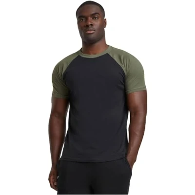 Image of Urban Classics Raglan Contrast Print Tshirt, Men&#039;s, Size: Small, Black/mottled olive