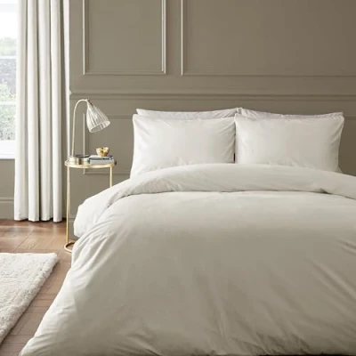 Image of Catherine Lansfield Kingsley Soft Matt Velvet Double Duvet Cover Set with Pillowcases Cream