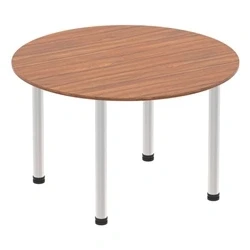 Image of Impulse 1000mm Round Table Walnut Top Brushed Aluminium Post Leg