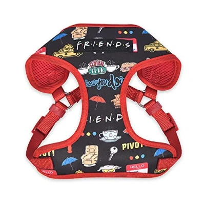 Image of Friends TV Show Iconic Graphics Dog Harness for Small Dogs, (S) Black Harness, No Pull with D Ring Machine Washable Merch Dogs from