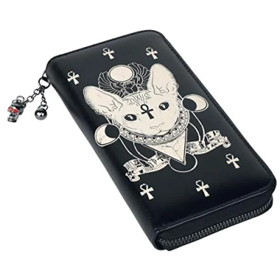 Image of Banned Apparel Bastet Egyptian Cat Siamese Kitty Sphynx Occult Powers Wallet Black