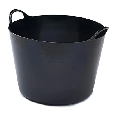 Image of AMOS 26L Flexi Tub Bucket Storage Log Basket Builders Flexible Lightweight with Handles (26L, Black)