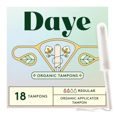 Image of Daye Organic Tampons, 18 Ct, Regular Absorbency, Metal Tested, No Shed Sleeve, Gamma Ray Sanitized