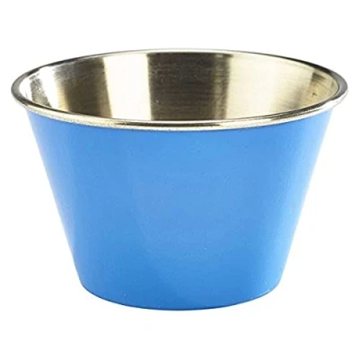 Image of Genware NEV RAMST6BL Stainless Steel Ramekin, 6 oz., Blue