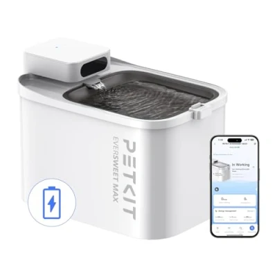 Image of PETKIT Cat Water Fountain Battery Operated, EVERSWEET MAX, 3L Cordless Pet for Cats Dogs, App Control Dispenser with Wireless Pump, 26dB Ultra Quiet, 83 Days Life