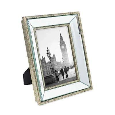 Image of Isaac Jacobs 5x7 Silver Beveled Mirror Picture Frame Classic Mirrored with Deep Slanted Angle Made for Wall Décor Display, Photo Gallery and Art (5x7, Silver)