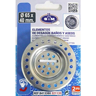 Image of S&amp;M 321139 Stainless Steel Drain Grate for Kitchen and/or Bathroom Sink Diameter 65 x 40 mm, Chrome