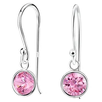 Image of The Goldmine Dainty 925 Sterling Silver 6mm Drop Hook Earrings with Rose Cubic Zirconia October Birthstone