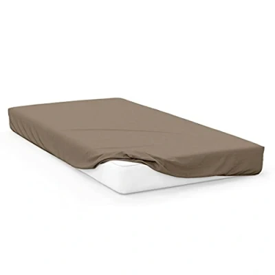 Image of Soleil d&#039;Ocre 613196 Jersey Cotton Fitted Sheet Taupe/Ecru 160 x 200 cm