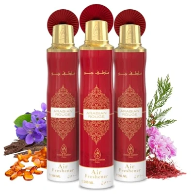Image of Air Freshener Spray Pack of 3 x 300ml Odour Eliminator Aerosol Room Long Lasting Arabian Freshner for Home and Car Oud, Blossom &amp; Floral Fresh Scent (Arabian Rouge)
