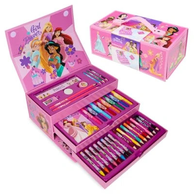 Image of Disney Princess Kids Art Set, Colouring Pencils Pens Crayons Supplies in Box 30 Plus Pcs Gifts for Girls (Pink Princesses)
