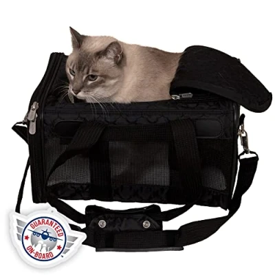 Image of Sherpa Original Deluxe Travel Pet Carrier, Airline Approved &amp; Guaranteed On Board Black Lattice, Small