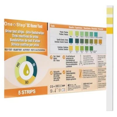 Image of One Step: 5 x Kidney Function Test Strips, Creatinine, Protein and Specific Gravity Urine Kits