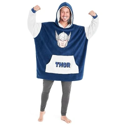 Image of Marvel Oversized Hoodie Blanket for Men and Teenagers Avengers Black Panther Captain America Iron Man Gifts (Blue/Grey)