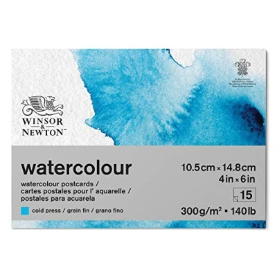 Image of Winsor and Newton Watercolour Paper Pad, A6 (10,5 x 14.8 cm), 15 Sheets, 300 g/m�, Glue Bound, Cold Pressed, Acid , Mixture of 25 Percent Cotton Cellulose Fibres, Natural White