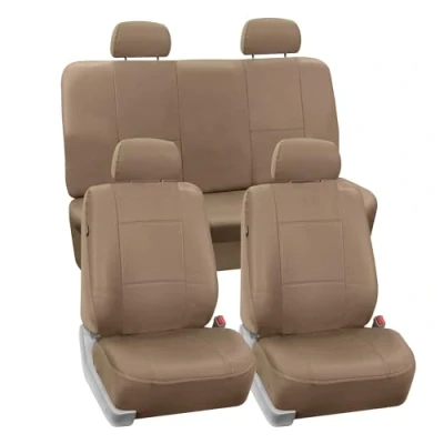 Image of FH Group Automotive Seat Covers Solid Tan Universal Fit PU Leather Full Set fits most Cars, SUVs, and Trucks PU001TAN114