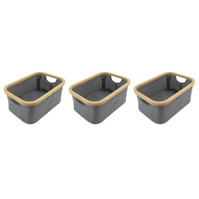 Image of JVL Bambanio Foldable Bamboo Storage Basket, 26L, Set of 3 Grey