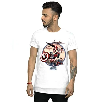 Image of Marvel Men&#039;s Captain America and Falcon in Battle T Shirt White Large
