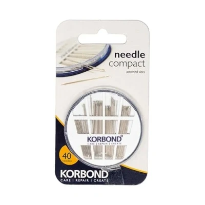 Image of KORBOND 40 Piece Sewing Needle Compact Assortment for a Multitude of Hand Sewing, Betweens Tapestry &amp; Darning Needles, Silver