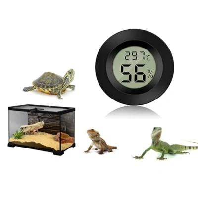Image of Mini Digital LCD Thermometer Hygrometer Pet Electronic Humidity Temperature Meter Thermo for Incubators Indoor Reptile Breeding Box Weather Station Greenhouse Basement Round(Black)