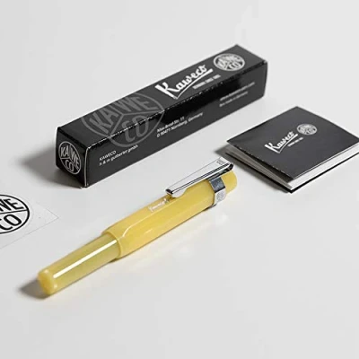 Image of Kaweco Frosted Sport Fountain Pen Sweet Banana, Fine Nib Octagonal Clip Chrome (2019 Novelty.).