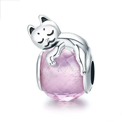 Image of Cat Charm 925 Sterling Silver Dog Camel Rabbit Dolphin Butterfly for Pandora Bracelet (Cat 1)