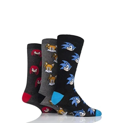 Image of SockShop Men&#039;s Sonic the Hedgehog, Knuckles and Tails Cotton Socks Pack of 3 Assorted 6 11