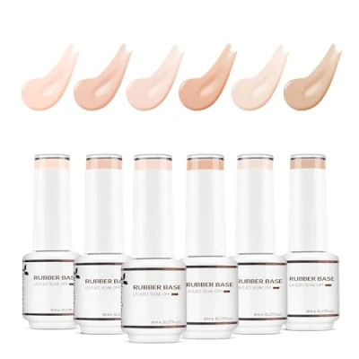 Image of Nicedeco 4 In 1 Rubber Base Gel Set For Nails, Hema Free Nude Rose Pink Sheer Color Nail Polish UV LED Soak Off, Elastic Strengthen Enhance Coat 6pcs x 8ml Kit34
